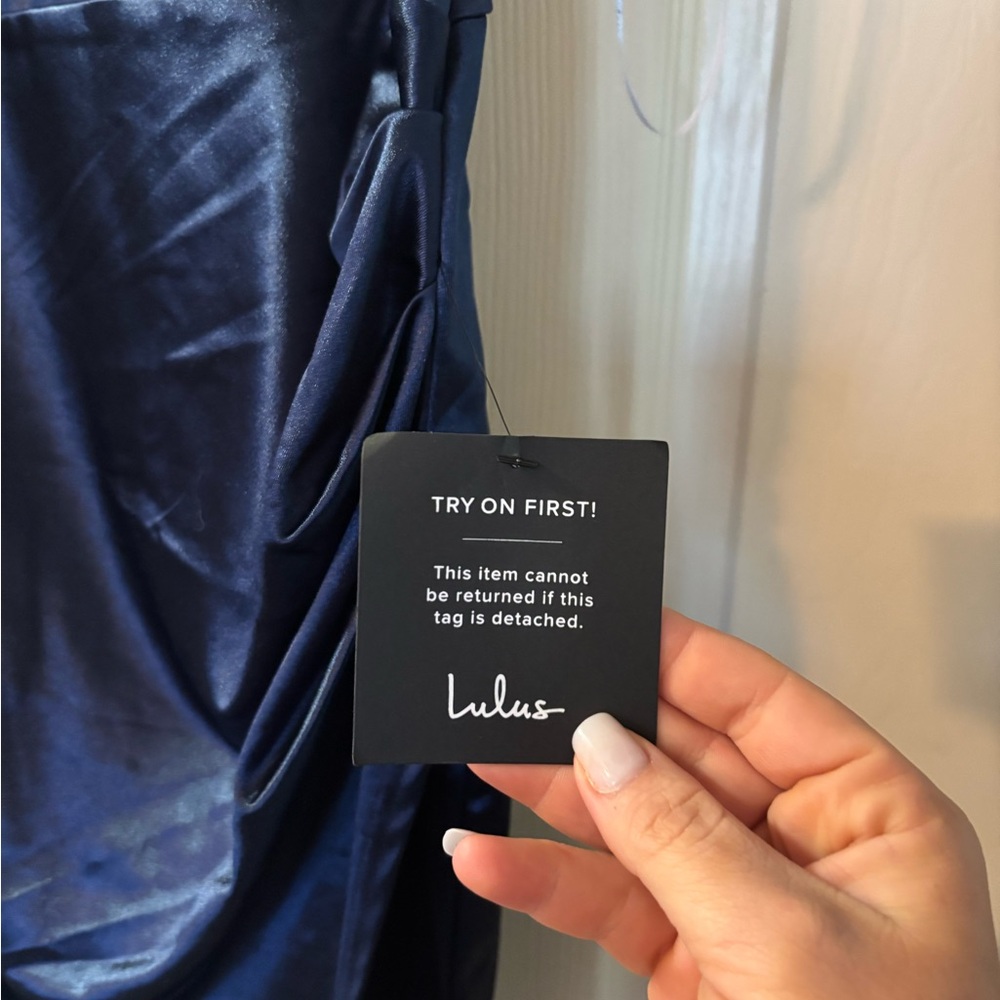Lulu's Midnight Blue Satin Gown - Picture 2 of 2
